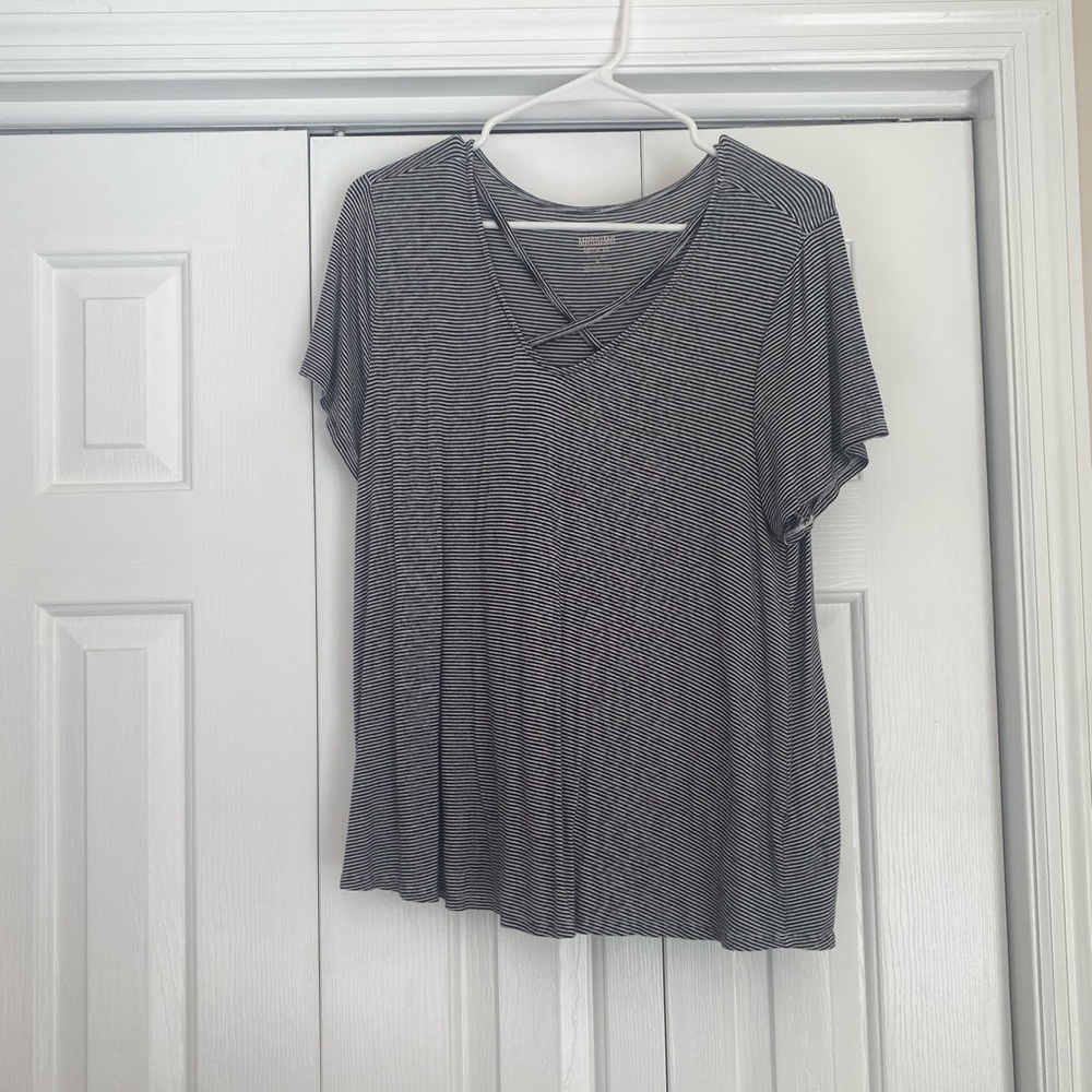 Black and White striped tshirt with criss cross detail